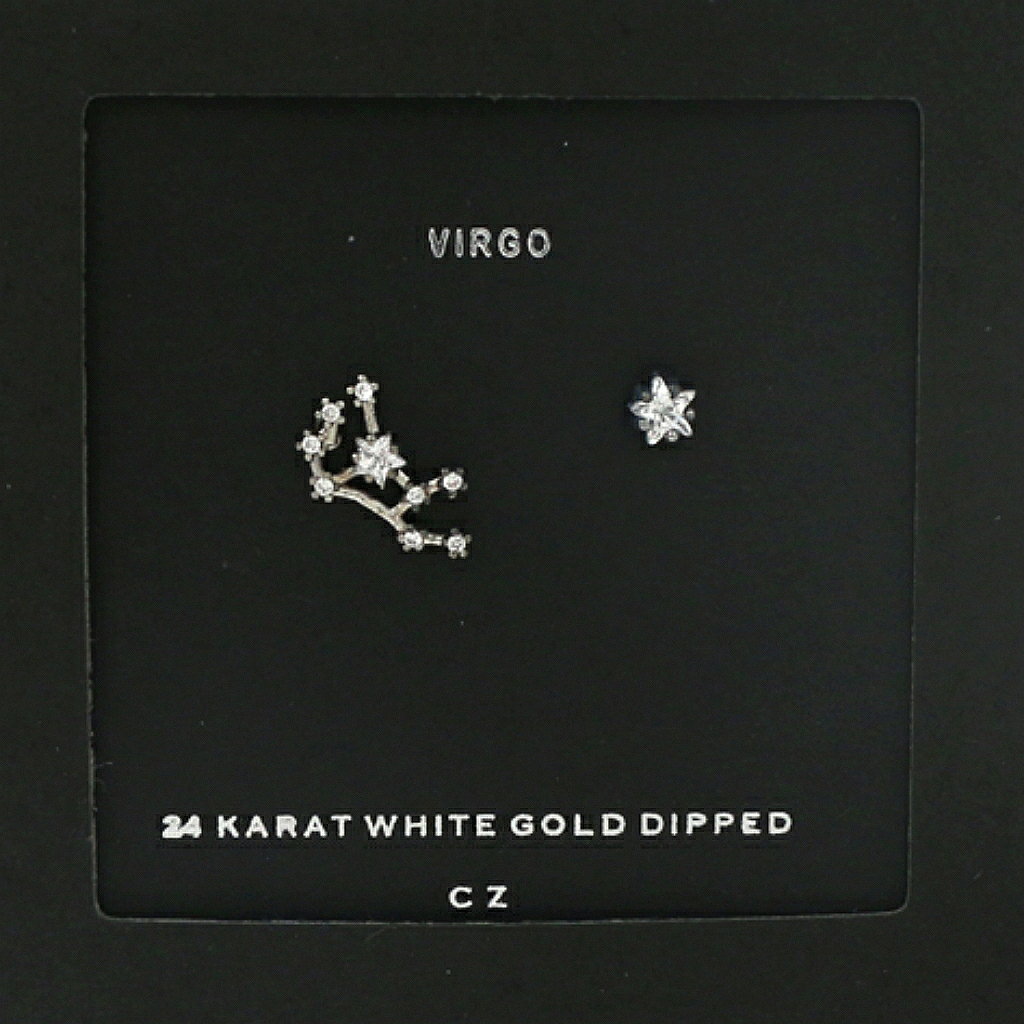 Virgo White Gold Dipped Cz Stud Zodiac Earrings